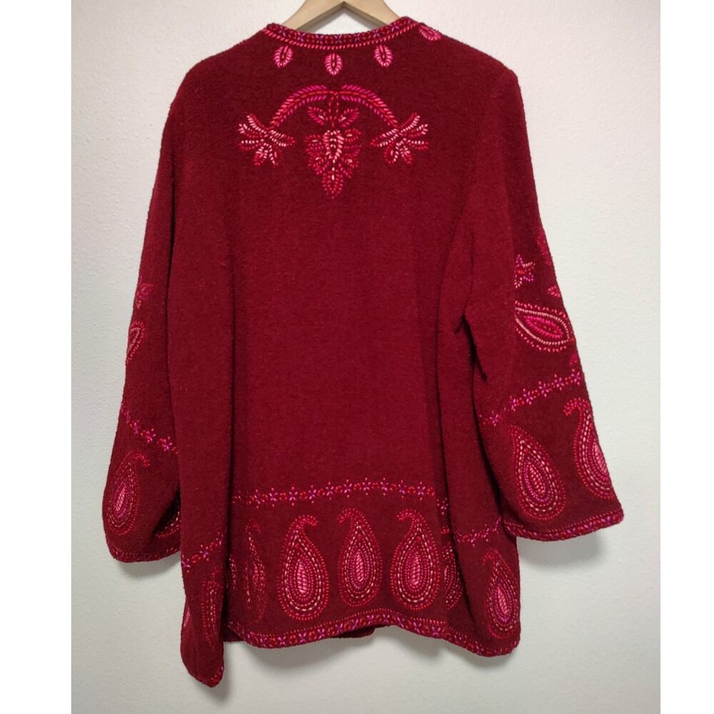 Linea by Louis Dell'Olio Red Raspberry Embroidered Wool Blend Button Up Coat 2X - Picture 2 of 10